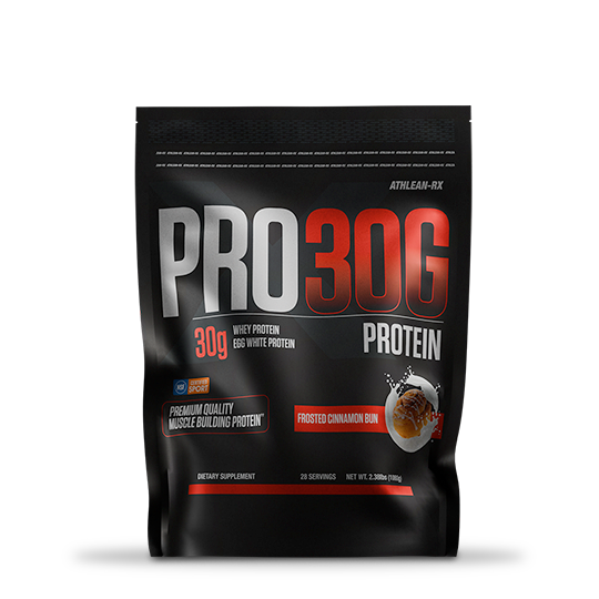 PRO-30G premium protein powder container with ATHLEAN-RX branding