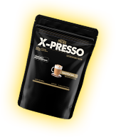 PRO-30G X-PRESSO container with coffee-inspired flavors and 150mg caffeine per serving